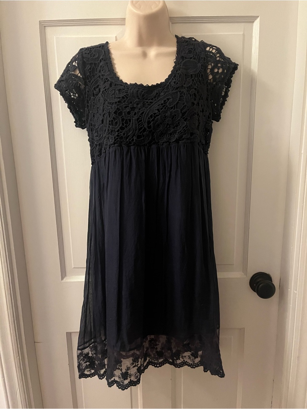Piazza Roma Black Lace Overlay Babydoll Dress!